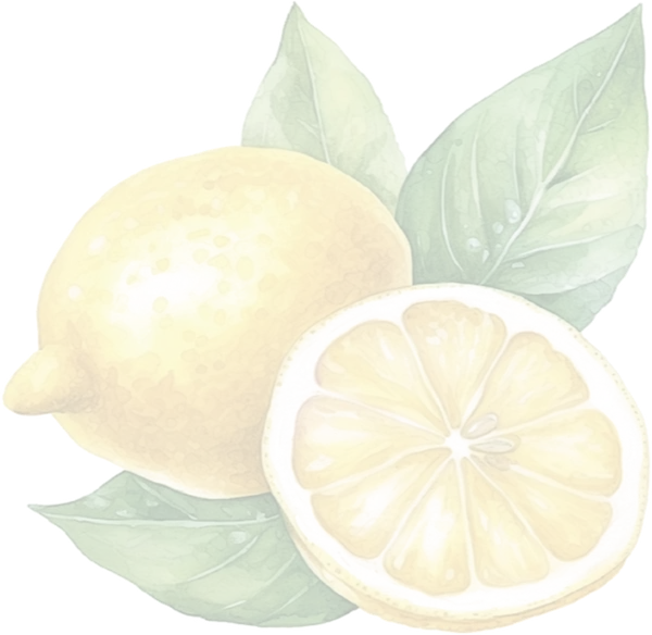 Illustration à l'aquarelle d'un citron et de feuilles de basilic, emblème de Casa Capri